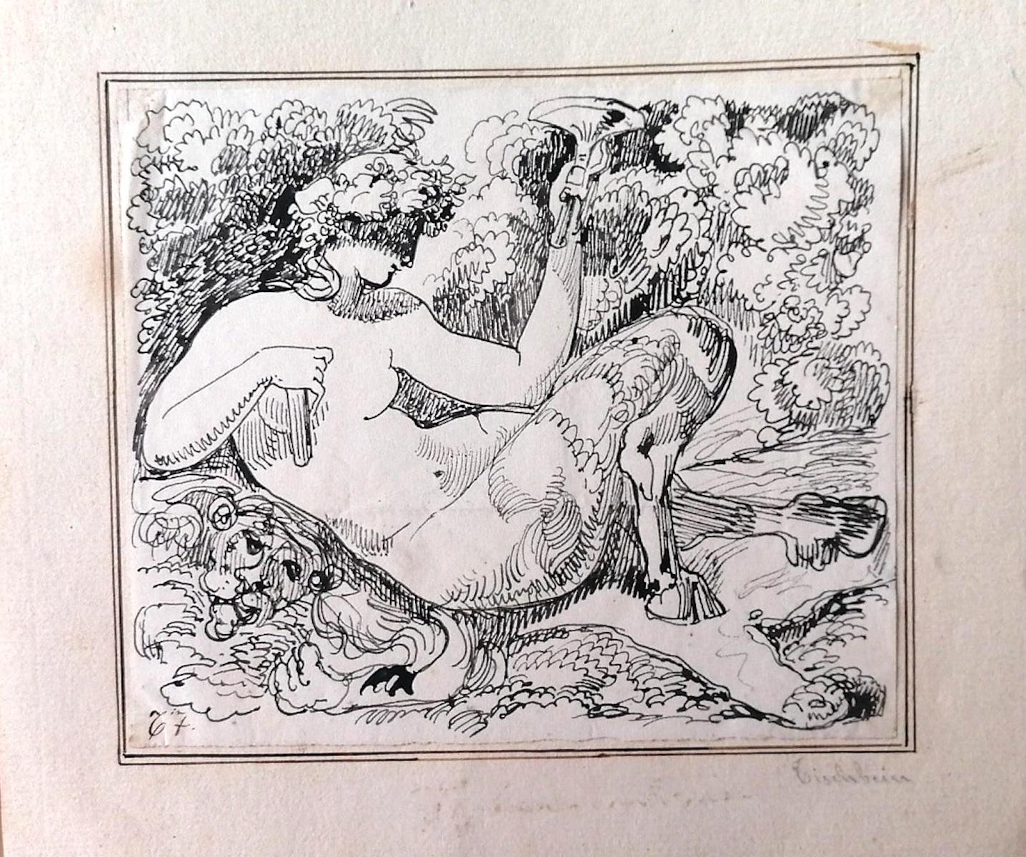 Unknown Figurative Art - The Satyr - Original China Ink - 1880s