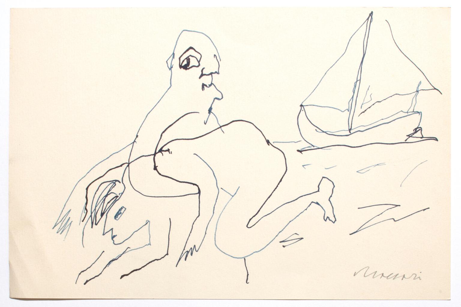 Figures ist ein modernes Kunstwerk des italienischen Künstlers Mino Maccari (Siena, 1898 - Rom, 1989) aus den 1970er Jahren.

Originalzeichnung auf Papier.

Vom Künstler in der rechten unteren Ecke mit Bleistift handsigniert: Mino Maccari. 

Sehr