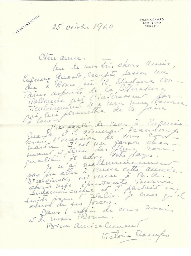 Autograph Letter by Victor Ocampo - 1960