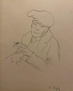 Portrait of André Gide - Original China Ink on Paper - Mid 20th Century