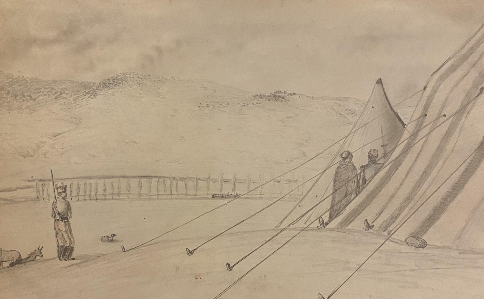 Unknown Figurative Art - Camp of Soldiers - Original Pencil on Paper - 19th Century