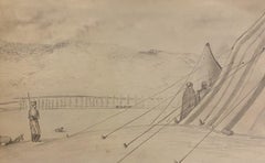 Antique Camp of Soldiers - Original Pencil on Paper - 19th Century