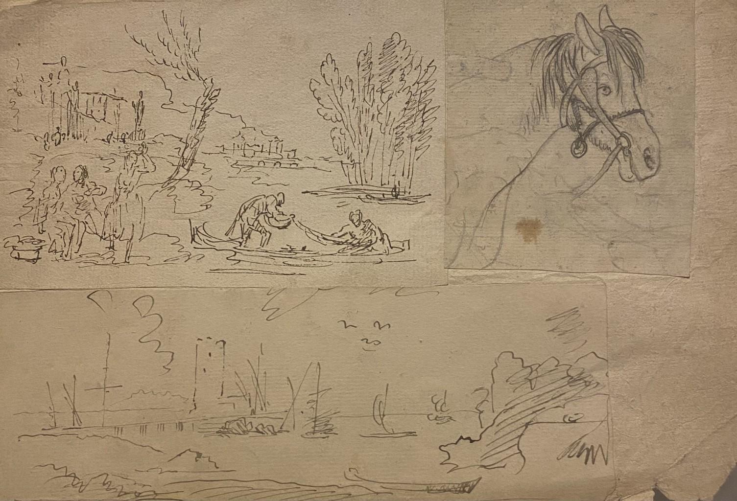 Unknown Figurative Art - Different Designs - Original Pencil and China Ink on Paper - 19th Century