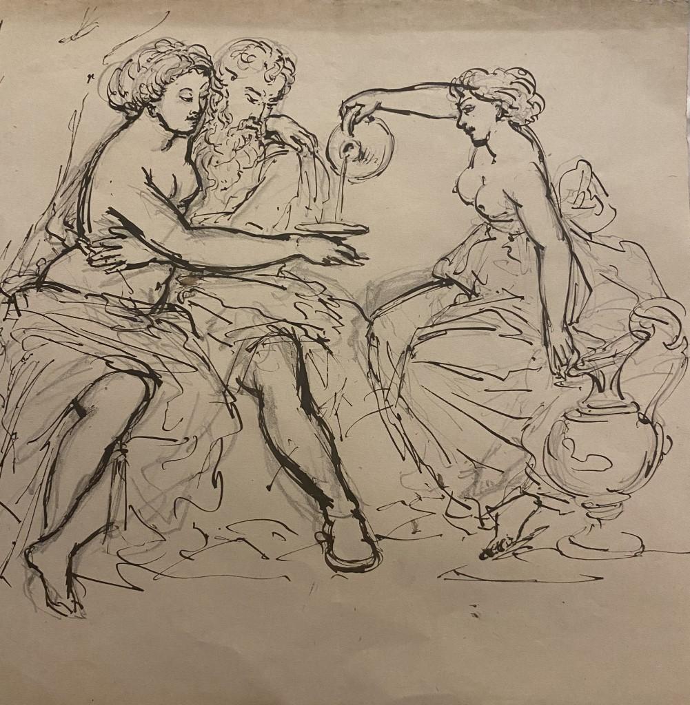 Unknown Figurative Art - Studies of Figures - Original Pencil and China Ink on Paper - 19th Century