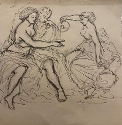 Studies of Figures - Original Pencil and China Ink on Paper - 19th Century