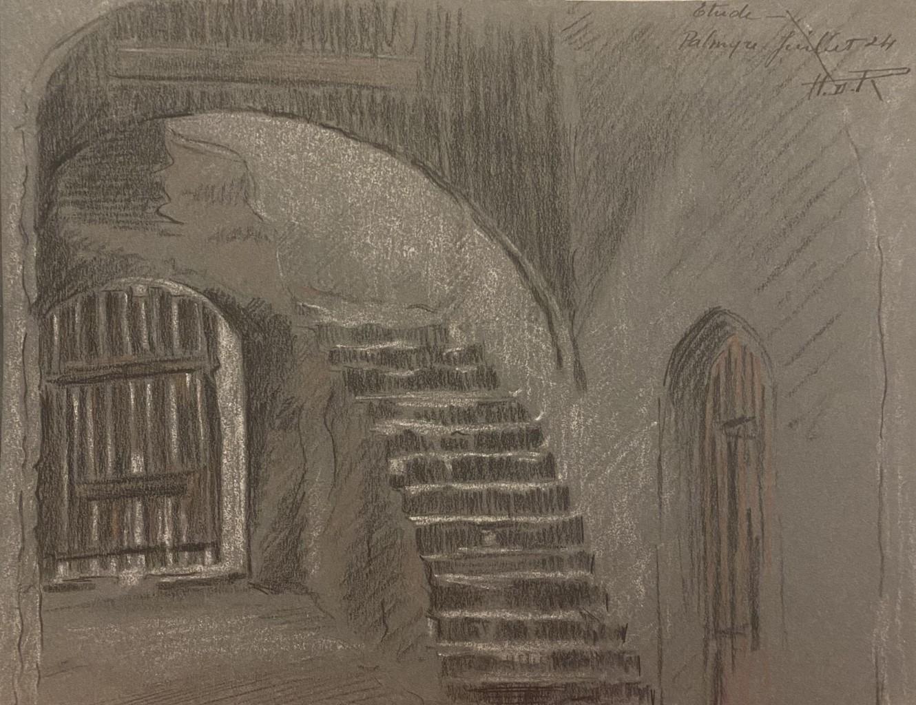 Interior of a House - Original Mixed Media Drawing - 19th Century