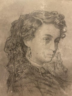 Portrait - crayon original sur papier - XIXe siècle