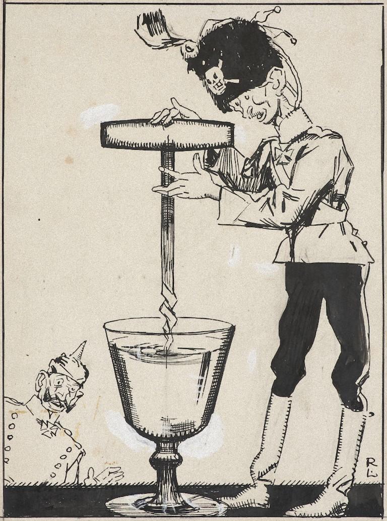 Hole im Wasser - Original-Bleistiftzeichnung von Gabriele Galantara - 1910 ca.