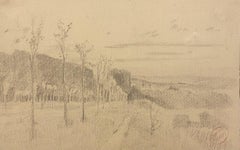 Paisaje - Lápiz original sobre papel - Siglo XIX