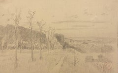 Paysage - Crayon original sur papier - 19ème siècle