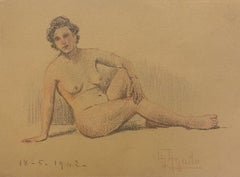 Nude der Frau - Original Bleistift- und Pastellzeichnung - Mitte des 20. Jahrhunderts