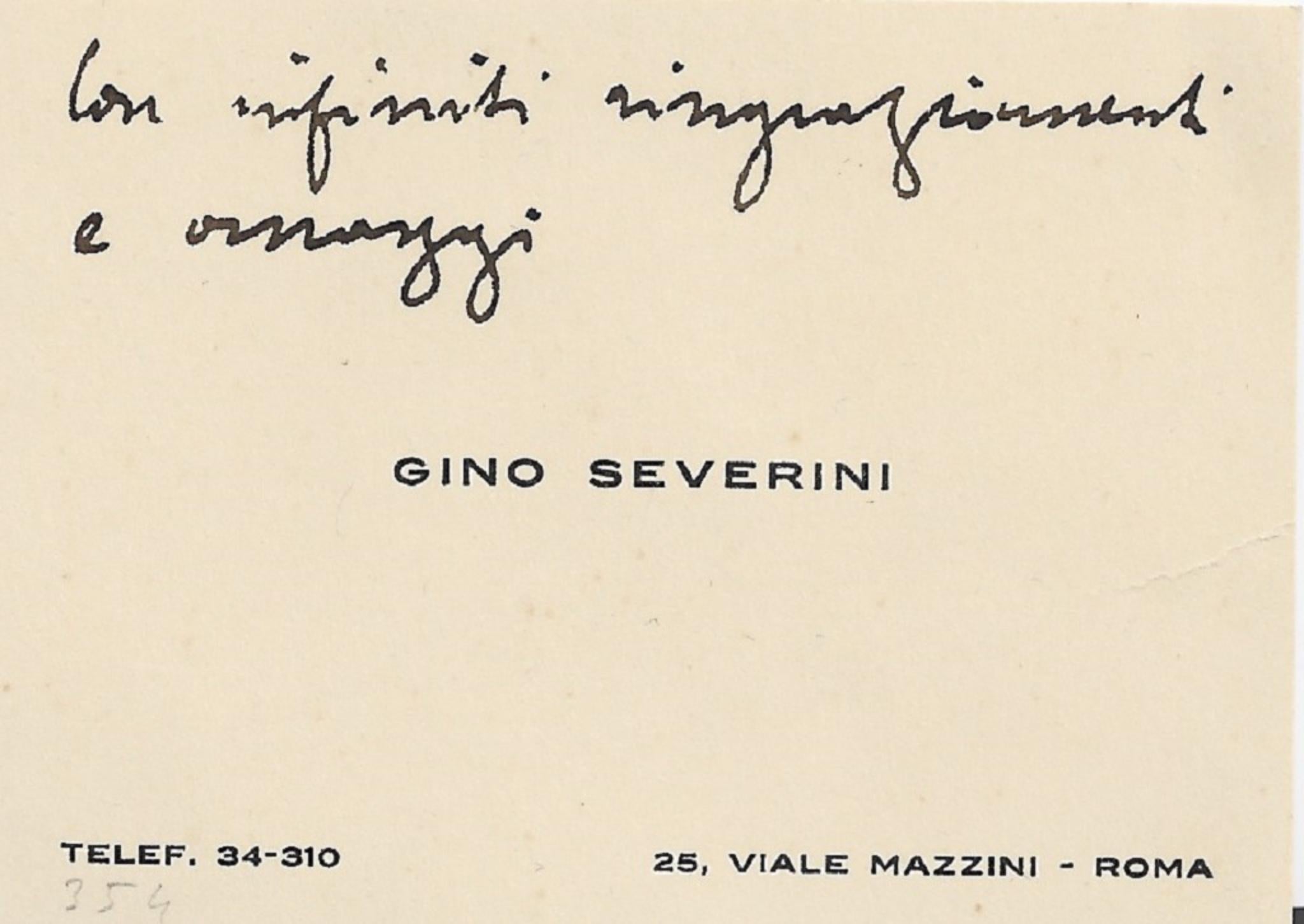 Severini's Business Cards with an autograph message to the Countess Anna Laetitia Pecci-Blunt. Around 1940's. 
Two business cards. In Italian. Perfect conditions.

This couple of business cards conteins an autograph message of greetings referring to