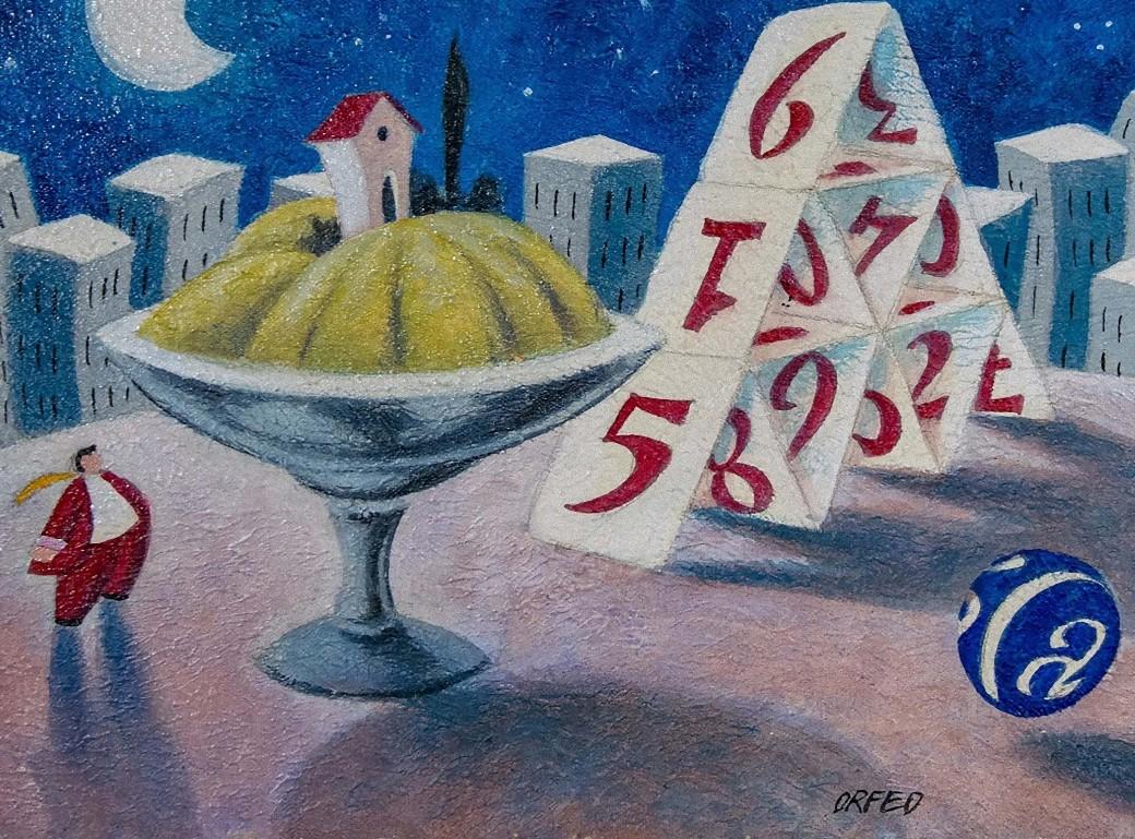 Card Game is an original color oil painting realized by the artist Orfeo in the 1999.

Signed by the artist on the lower center.

Good conditions

Includes frame: 40 x 3 x 55 cm.

Signed and dated on the back.