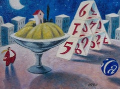 Card Game Oil Painting, Modern Style, Signed, Framed, 1999, 50x35 cm