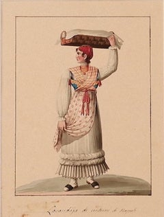 Laundress of Naples - Ink and Watercolor by Michela De Vito - 19th Century