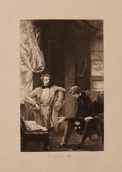 Antique Conversation - Original Etching by Ricardo de los Ríos - 1880 ca.