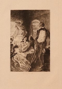 Conversation Gallant - Gravure originale de Ricardo de los Ros - 1880 environ.