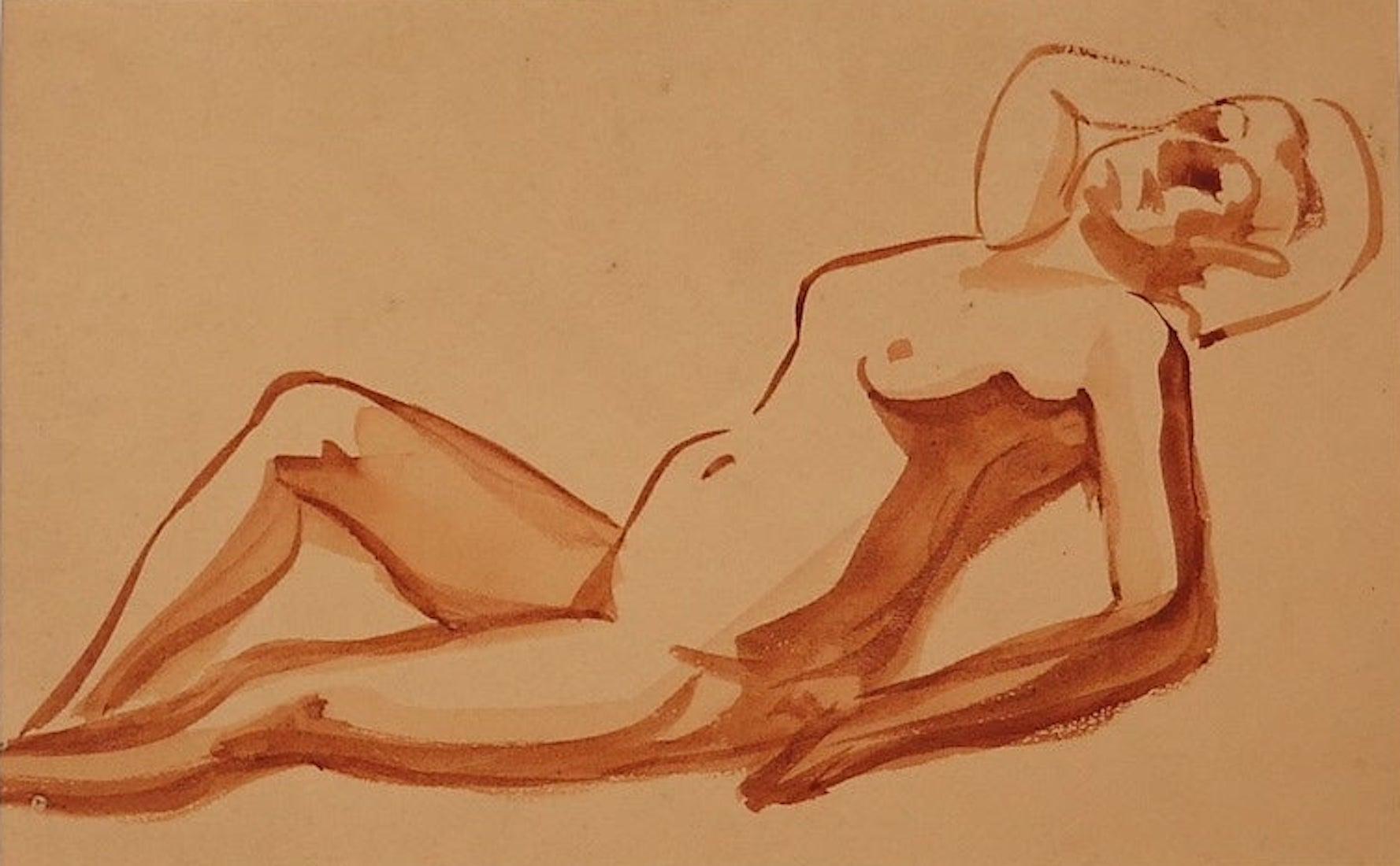 Jean Delpech Figurative Art - Nude - Original Watercolor on Paper - 1930s