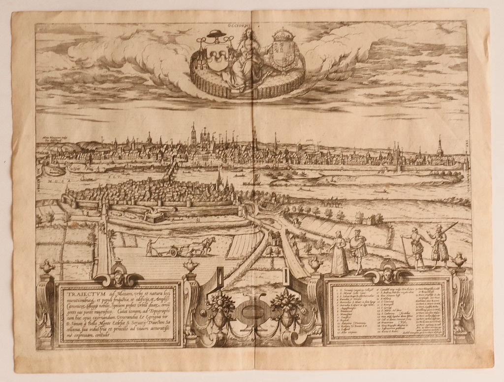 Georg Braun, Franz Hogengerg Figurative Print - View of Maastricht, The Netherlands -by G. Braun and F. Hogenberg - 16th Century