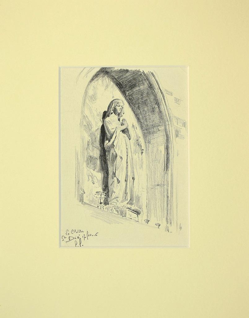 Unknown Figurative Art - Virgin Mary - Original Pencil Drawing - 1916