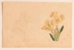 Antique Flowers  - Original Lithograph on Paper by E. Laport - 1860