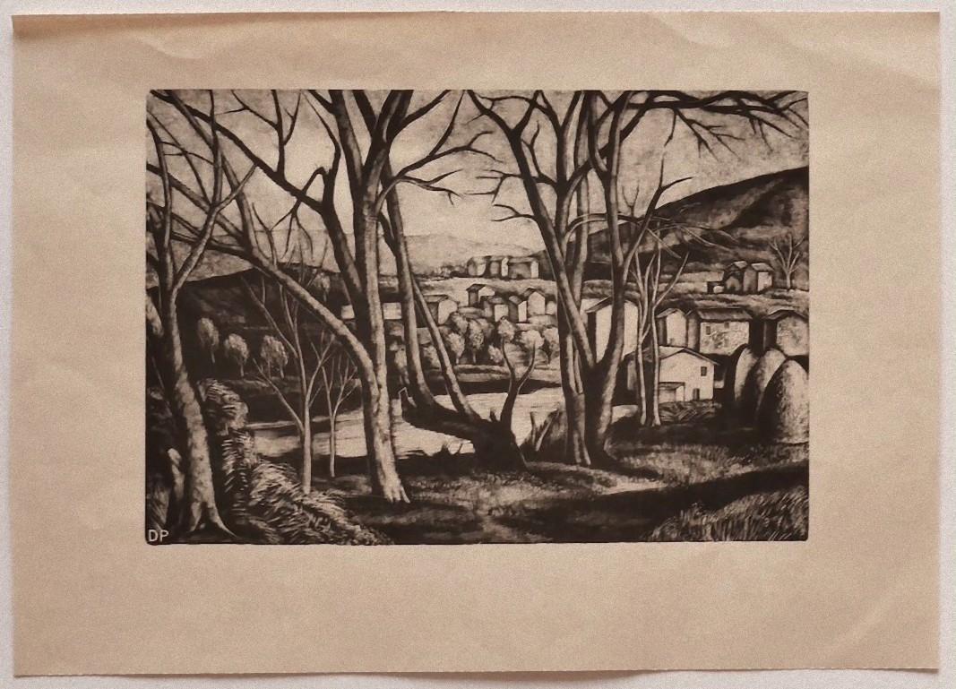 Landschaftslandschaft – Lithographie auf Papier von Diego Pettinelli – Mitte des 20. Jahrhunderts