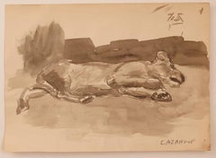 The Dog - Watercolor on Paper by R. Cazanove - Mid-20th Century