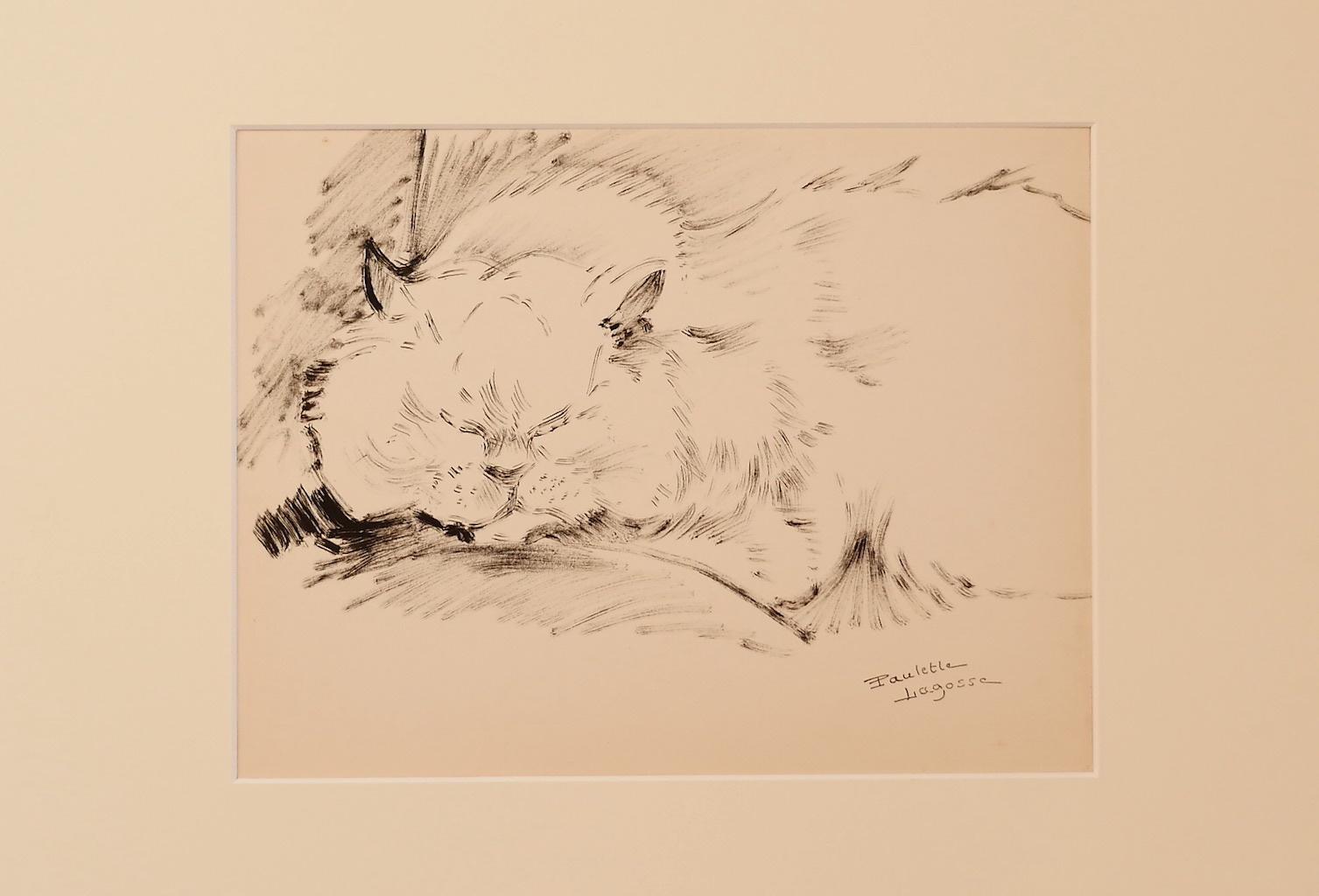 Stift auf Papier „Die Katze“ von Marie Paulette Lagosse – 1970er Jahre