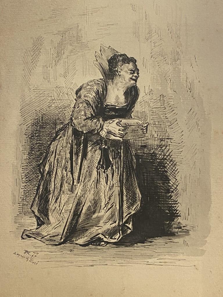 Unknown Figurative Art - Figure of Woman - Original Ink on Paper - 1897