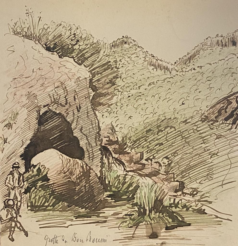Unknown Figurative Art - Caves - Original China Ink and Watercolor- Late 19th Century