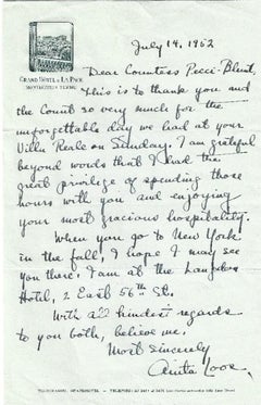 Vintage Autograph Letter Signed by Anita Loos - 1952