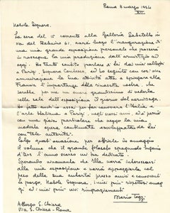 Carta autógrafa de invitación de Mario Tozzi - 1934