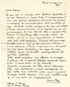  Autograph Letter of Invitation by Mario Tozzi - 1934