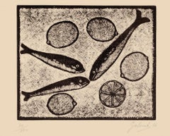 Fishes and Lemons  - Original Woodcut by Nicola Galante - 1954