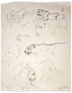 Studie über Leoparden – Original-Bleistift von Wilhelm Lorenz – 1971