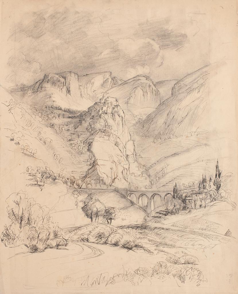 Paysage - Crayon d'origine et encre de Chine - Début du 20e siècle