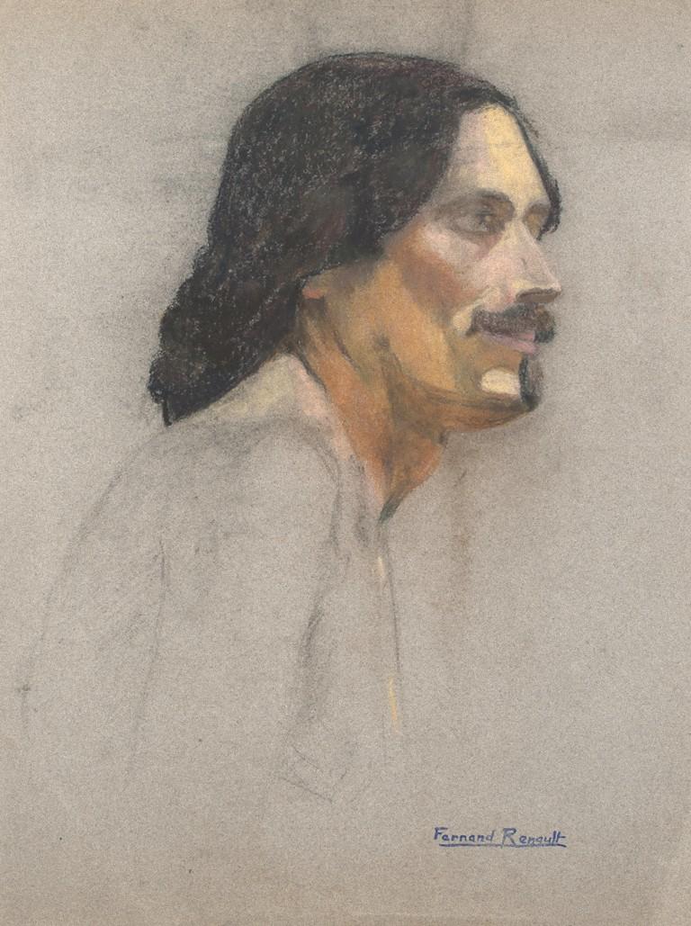 Albert Fernand-Renault Figurative Art - Portrait - Original Pastel and Charcoal by Fernand Renault - Early 20th Century