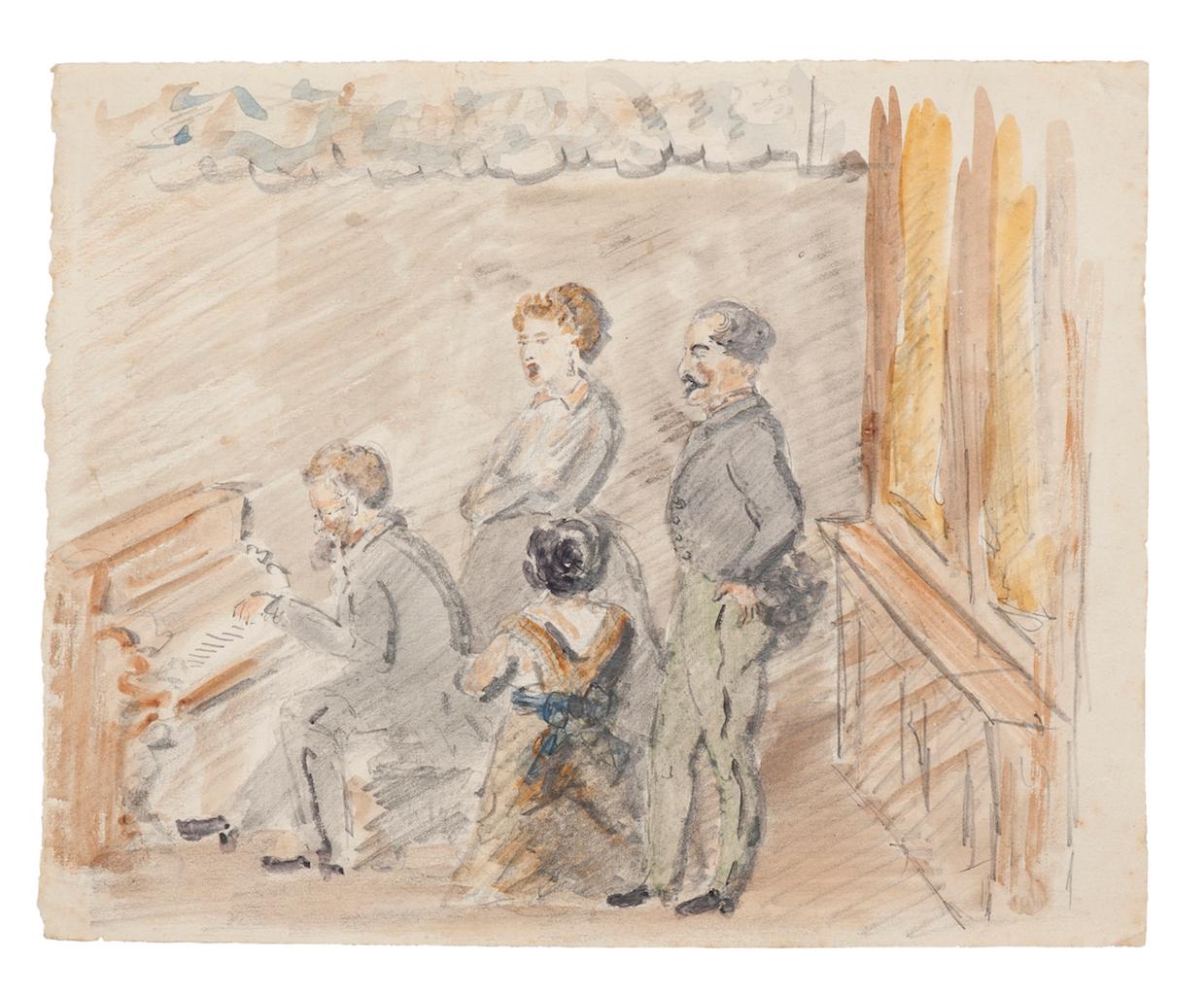 Sonata - Original Watercolor on Paper - Early 20th Century