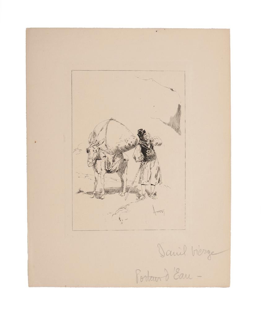Unknown Figurative Art - Water Carrier - Original Pen on Paper - Early 20th Century