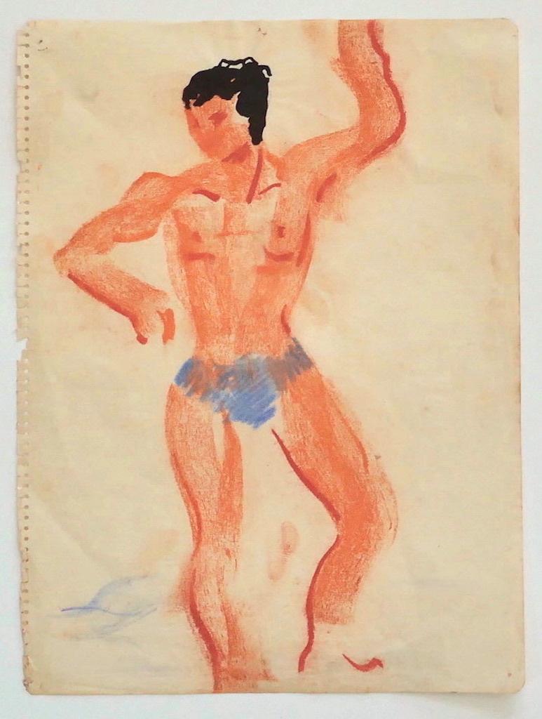 Unknown Figurative Art - Trainer - Original Pastel on Paper - Mid-20th Century