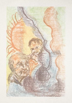 Figures  - Original Lithograph on Paper by Carlo Ballicu - 1990s