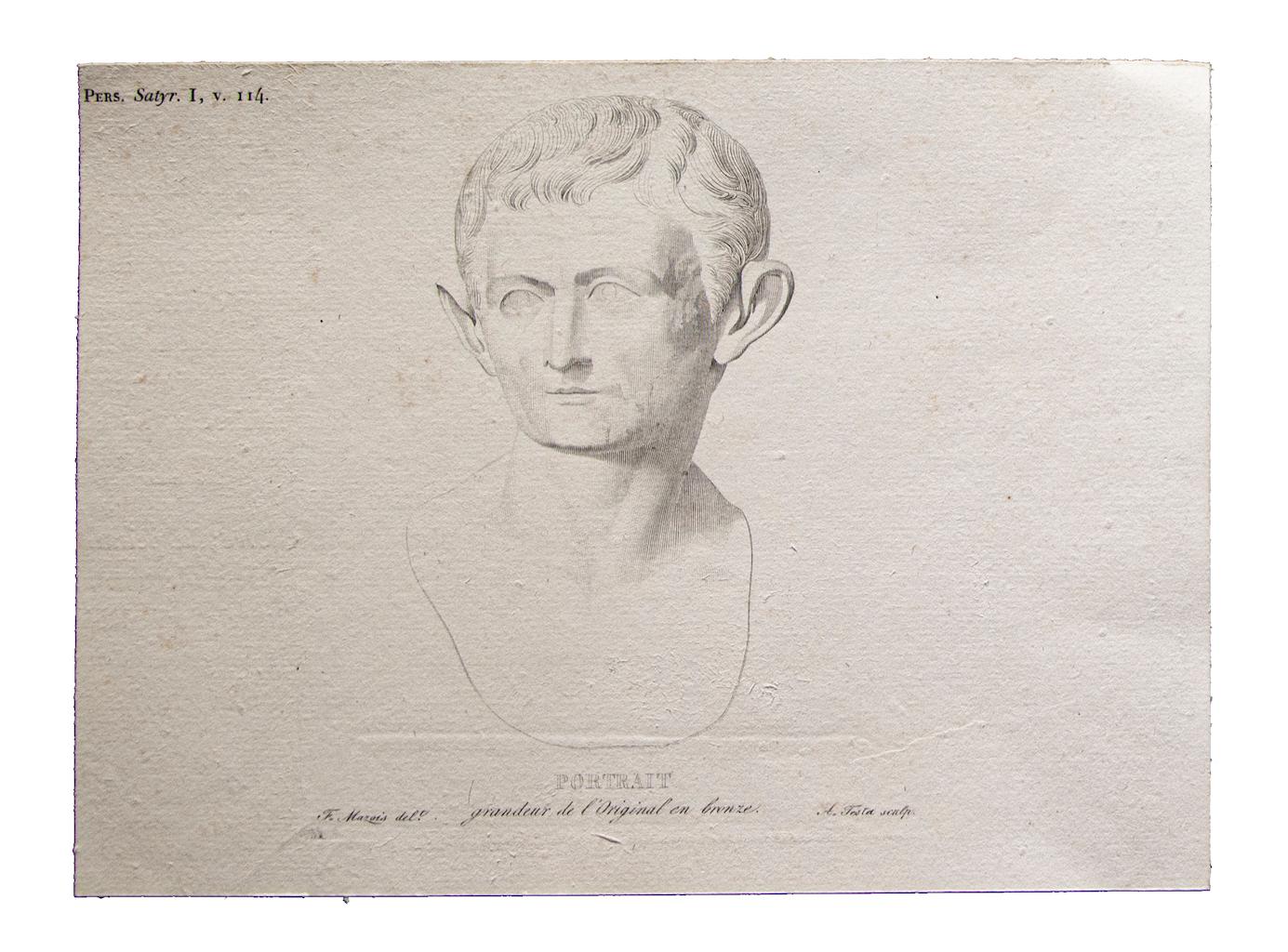 Francois Mazois Figurative Print - Roman Emperor - Original Print by F. Mazois - Early 19th Century