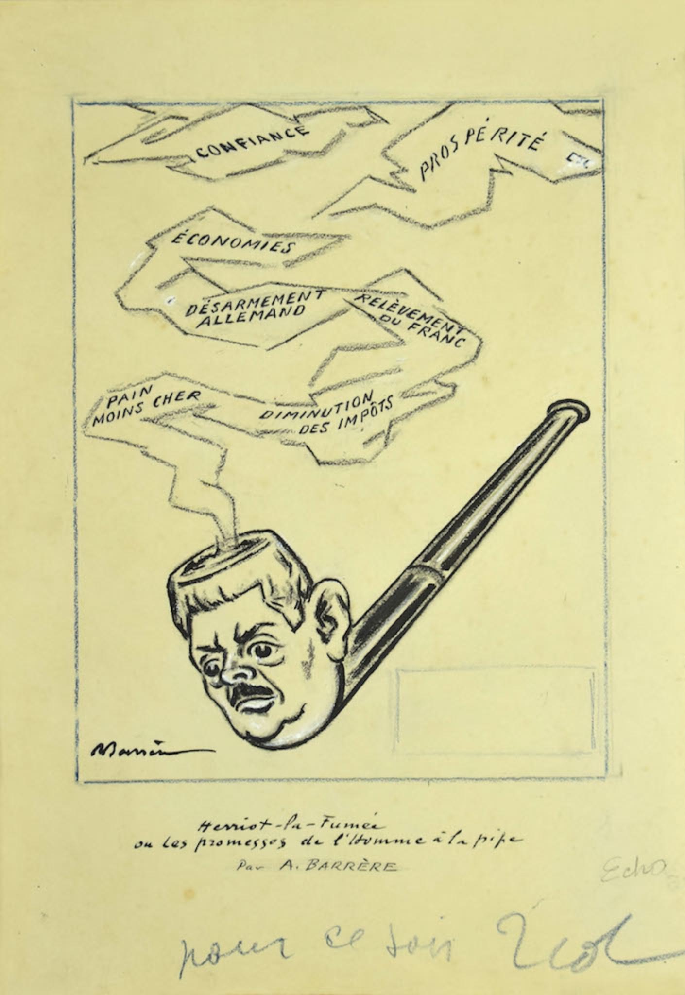 Pipe è un disegno originale a matita e tecnica mista su carta color crema realizzato da Adrien Barrère (1874-1931).

Firmato a mano sul fondo.

Lo stato di conservazione dell'opera d'arte è buono, con qualche traccia di foxing.

Adrien Barrère