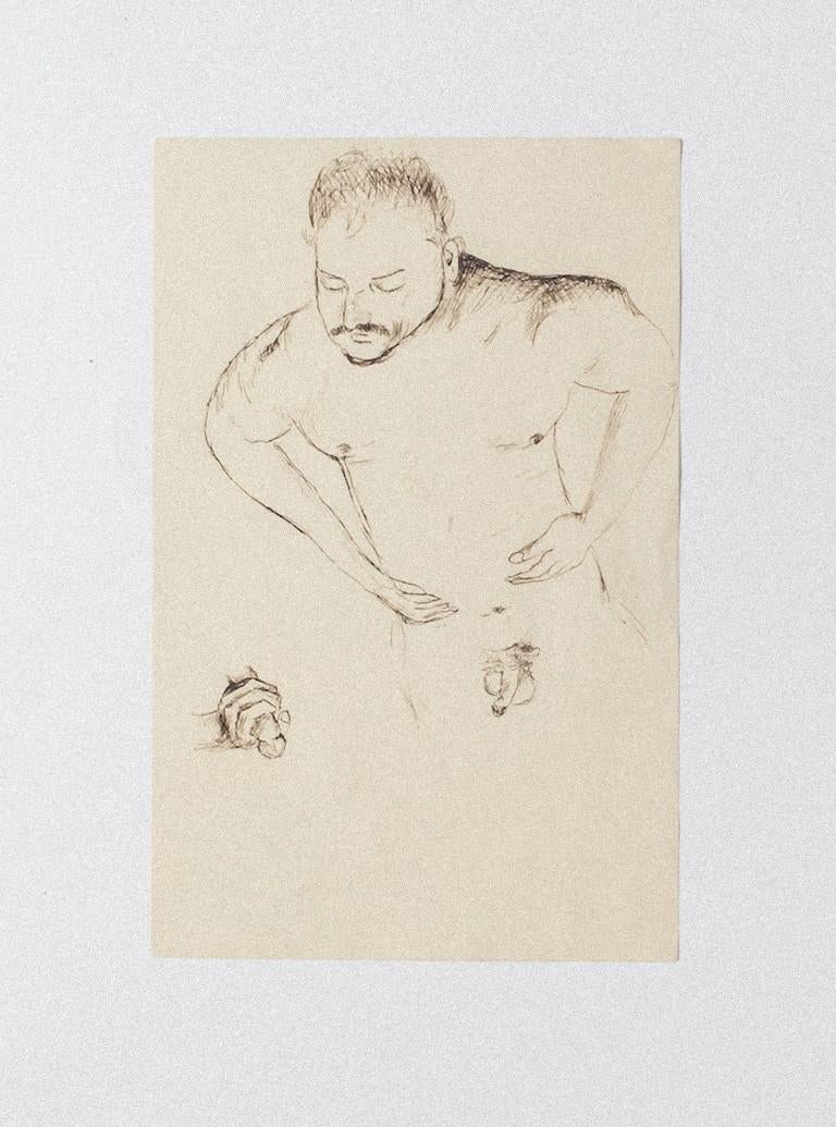 Nudefarbener Mann - Original Bleistift und Bleistift auf Papier - 1930 ca.