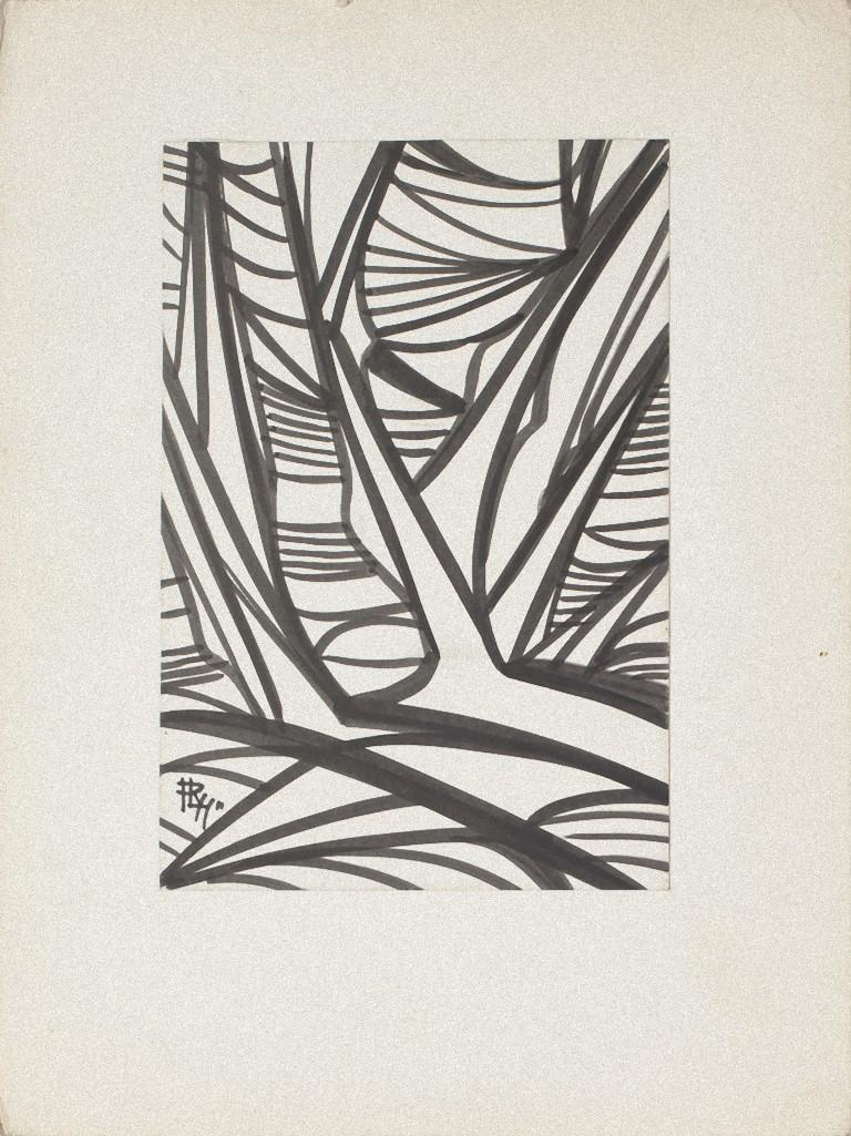 Unknown Abstract Drawing - Composition - Original Ink on Paper - Mid-20th Century