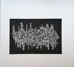 The City on the Mirror - Original Woodcut Print by Luigi Spacal - 1970s