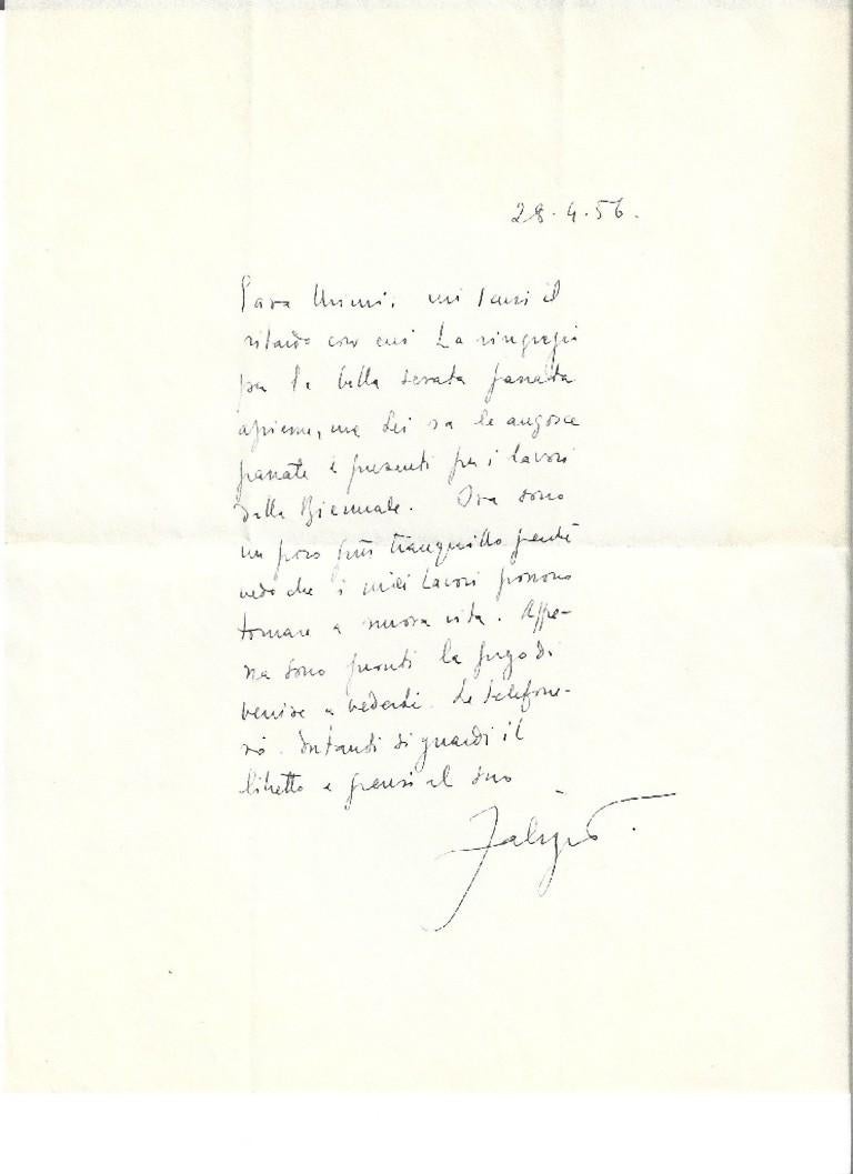 Si tratta di una lettera autografa firmata da Fabrizio Clerici alla contessa A.L. Pecci-Blunt.

4 aprile 1956. Firmato "Fabrizio". Una pagina, su un solo lato. In italiano. Condizioni eccellenti, compresa la busta originale. Perfettamente leggibile