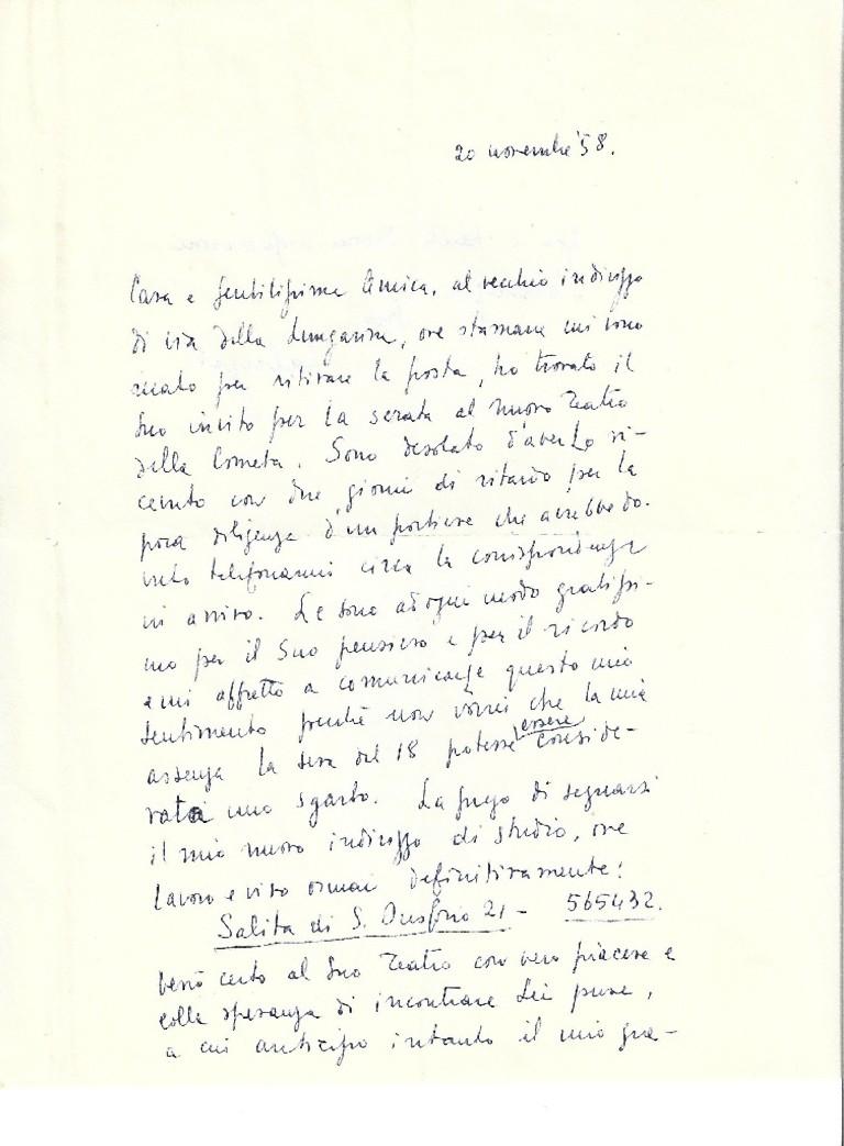 This is a Autograph Letter Signed by Fabrizio Clerici to the Countess A.L. Pecci-Blunt.

November 20th, 1958. Signed "Fabrizio". One page, double-sided. In Italian. Excellent condition, perfectly readable thanks to an elegant calligraphy.

Thank-you