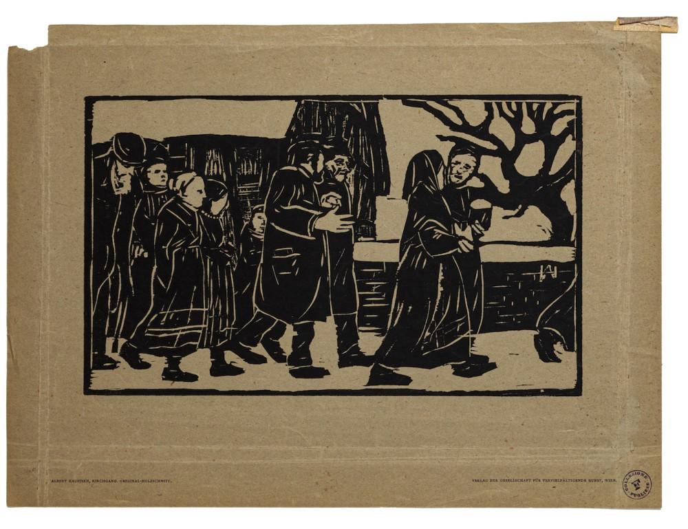 Procession- Original Woodcut Print by Albert Haueisen - Early 20th Century For Sale 1