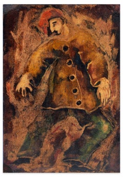 Figure  - Original Oil on Cardboard by Antonio Camarca - Mid-20th Century